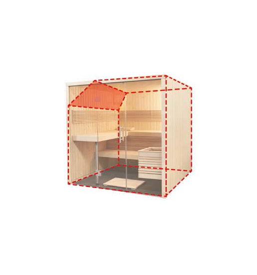 Elementsaunen in der Ausstellung von MAG Wellnesskonzepte an der B2 zwischen Augsburg und München – integrierter Dachschräge des Modells Carat