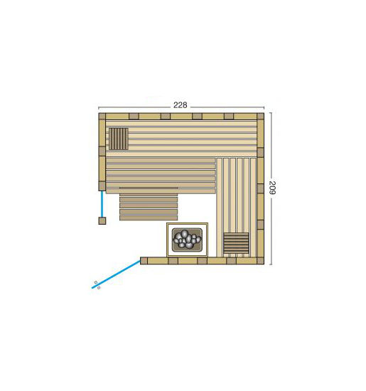 Massivholzsauna Urban – Grundriss Eckausführung – zu besichtigen in der Ausstellung von MAG Wellnesskonzepte bei Augsburg