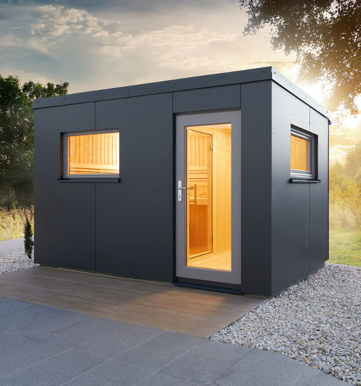 Gartensauna Luna 2 von MAG Wellnesskonzepte – Schlichte und elegante Design-Außensauna mit Vorraum