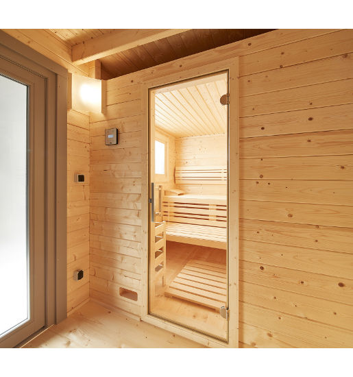 Gartensauna Bella 1 Eingang Sauna – Im Angebot von MAG Wellnesskonzepte, dem Saunaspezialist für Berlin und Brandenburg